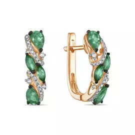 Золотые серьги c бриллиантами и изумрудами