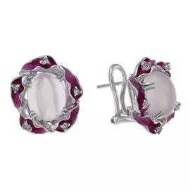 Золотые серьги c бриллиантами, эмалью и кварцем