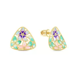 Золотые серьги c бриллиантами и эмалью