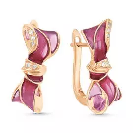 Золотые серьги c бриллиантами и эмалью