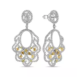 Золотые Серьги c бриллиантами и цветными бриллиантами