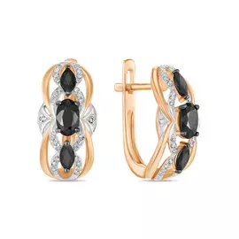 Золотые Серьги c бриллиантами и цветными сапфирами