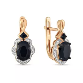 Золотые Серьги c бриллиантами и цветными сапфирами