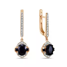 Золотые Серьги c бриллиантами и цветными сапфирами