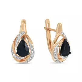 Золотые Серьги c бриллиантами и цветными сапфирами