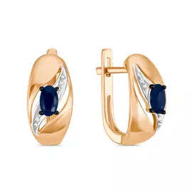 Золотые Серьги c бриллиантами и цветными сапфирами