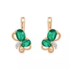 Золотые серьги c бриллиантами и гидротермальным изумрудом