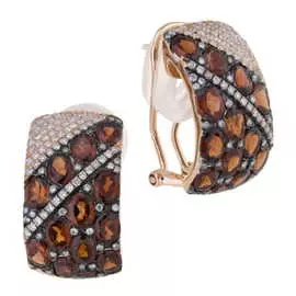 Золотые серьги c бриллиантами и гранатами