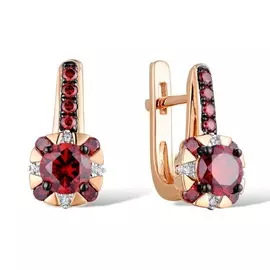 Золотые серьги c бриллиантами и гранатами