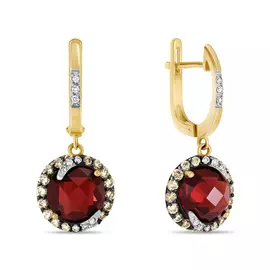 Золотые серьги c бриллиантами и гранатами