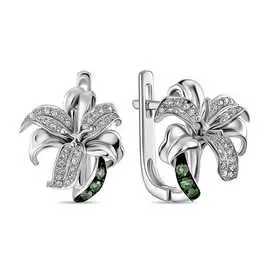 Золотые серьги c бриллиантами и гранатами