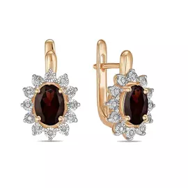 Золотые Серьги c бриллиантами и гранатами