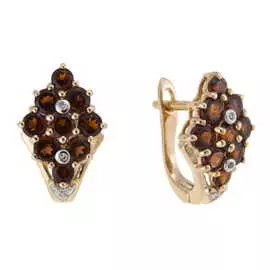 Золотые серьги c бриллиантами и гранатами