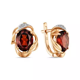 Золотые серьги c бриллиантами и гранатами