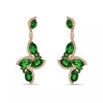 Золотые Серьги c бриллиантами и гранатами