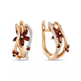 Золотые серьги c бриллиантами и гранатами