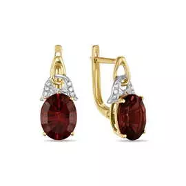 Золотые Серьги c бриллиантами и гранатами