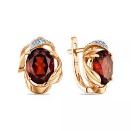 Золотые серьги c бриллиантами и гранатами