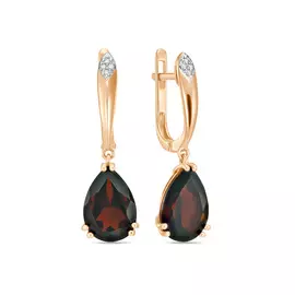 Золотые Серьги c бриллиантами и гранатами