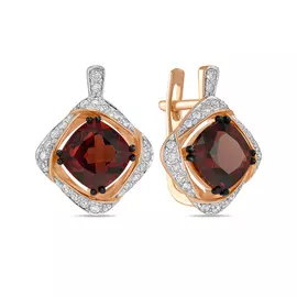 Золотые серьги c бриллиантами и гранатами