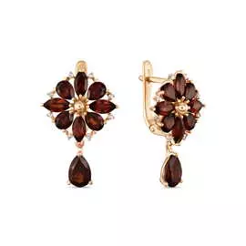 Золотые серьги c бриллиантами и гранатами