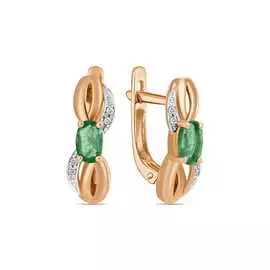 Золотые серьги c бриллиантами и изумрудами