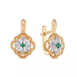 Золотые серьги c бриллиантами и изумрудами
