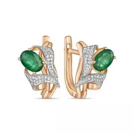 Золотые серьги c бриллиантами и изумрудами