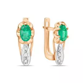 Золотые серьги c бриллиантами и изумрудами