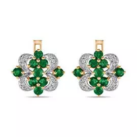 Золотые серьги c бриллиантами и изумрудами