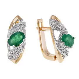 Золотые серьги c бриллиантами и изумрудами