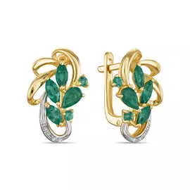 Золотые серьги c бриллиантами и изумрудами