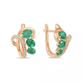 Золотые серьги c бриллиантами и изумрудами