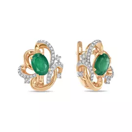 Золотые серьги c бриллиантами и изумрудами