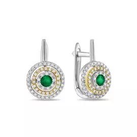 Золотые серьги c бриллиантами и изумрудами