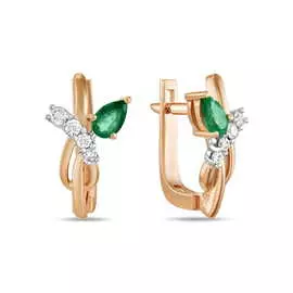 Золотые серьги c бриллиантами и изумрудами