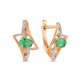 Золотые серьги c бриллиантами и изумрудами