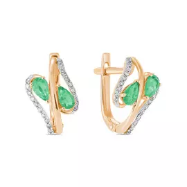 Золотые Серьги c бриллиантами и изумрудами