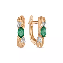 Золотые серьги c бриллиантами и изумрудами