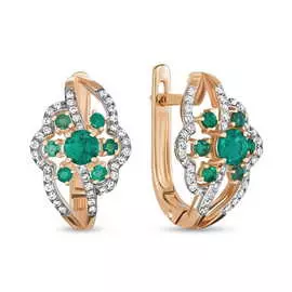 Золотые серьги c бриллиантами и изумрудами