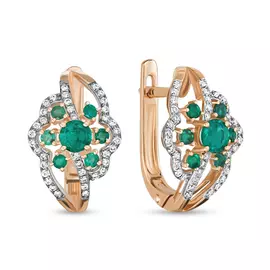 Золотые серьги c бриллиантами и изумрудами