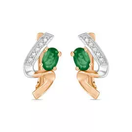 Золотые серьги c бриллиантами и изумрудами