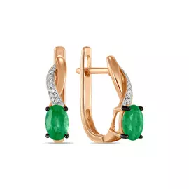 Золотые серьги c бриллиантами и изумрудами