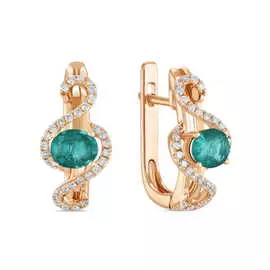 Золотые серьги c бриллиантами и изумрудами