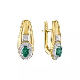 Золотые Серьги c бриллиантами и изумрудами