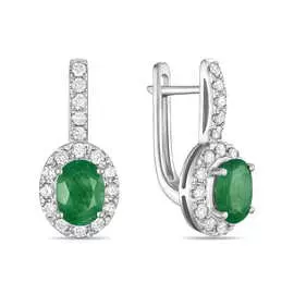 Золотые серьги c бриллиантами и изумрудами