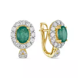 Золотые Серьги c бриллиантами и изумрудами