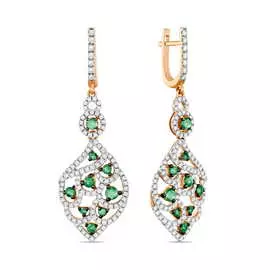 Золотые серьги c бриллиантами и изумрудами