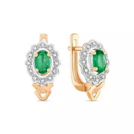 Золотые серьги c бриллиантами и изумрудами