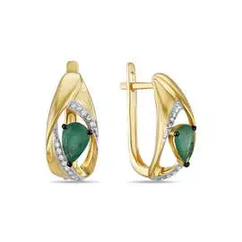 Золотые серьги c бриллиантами и изумрудами